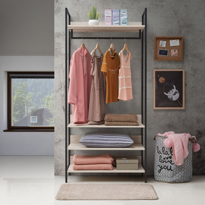 Large 4 Tier Open Wardrobe & Shelves 180cm, Coat & Garment Rack Hanging Rail Cloth Rack, Dryer Freestanding Wardrobe For Dressing Room, Bedroom