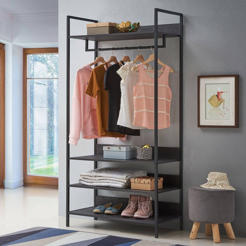 Large 4 Tier Open Wardrobe & Shelves 180cm, Coat & Garment Rack Hanging Rail Cloth Rack, Dryer Freestanding Wardrobe For Dressing Room, Bedroom