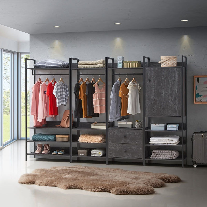 Large 4 Tier Open Wardrobe & Shelves 180cm, Coat & Garment Rack Hanging Rail Cloth Rack, Dryer Freestanding Wardrobe For Dressing Room, Bedroom