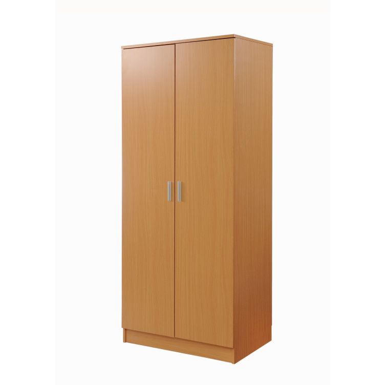 2 Door Wardrobe Shelf 180cm, Modern Wooden Clothes Storage Cupboards for Bedroom with Hanging Rail