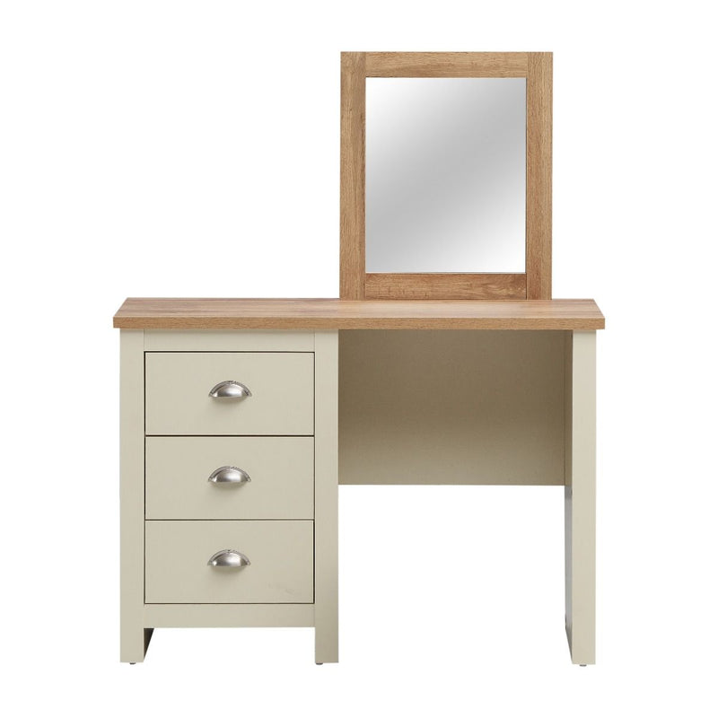 3 Drawer Dressing Table Set - Bedroom Dressing Table with Drawers, Stool, and Mirror - Makeup Desk Vanity Table