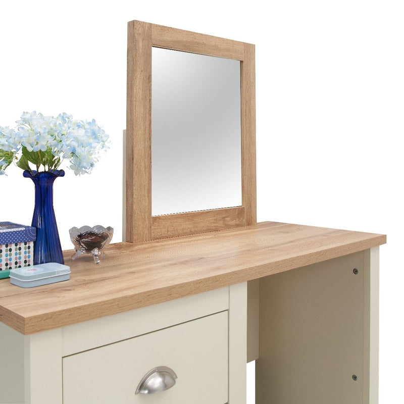 3 Drawer Dressing Table Set - Bedroom Dressing Table with Drawers, Stool, and Mirror - Makeup Desk Vanity Table