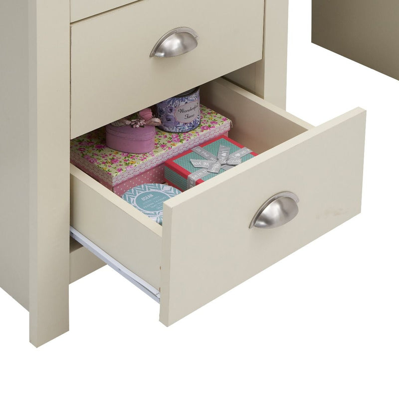 3 Drawer Dressing Table Set - Bedroom Dressing Table with Drawers, Stool, and Mirror - Makeup Desk Vanity Table