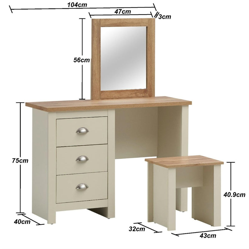 3 Drawer Dressing Table Set - Bedroom Dressing Table with Drawers, Stool, and Mirror - Makeup Desk Vanity Table