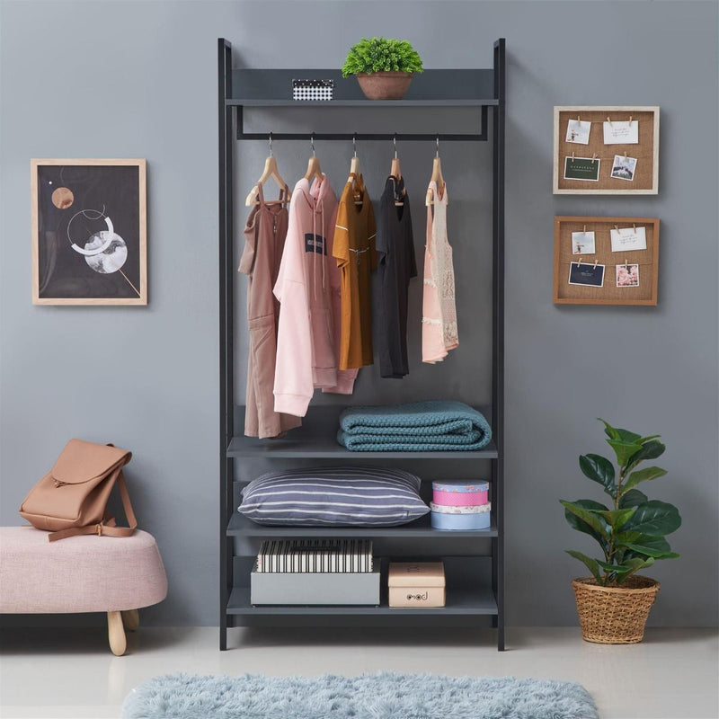 Large 4 Tier Open Wardrobe & Shelves 180cm, Coat & Garment Rack Hanging Rail Cloth Rack, Dryer Freestanding Wardrobe For Dressing Room, Bedroom