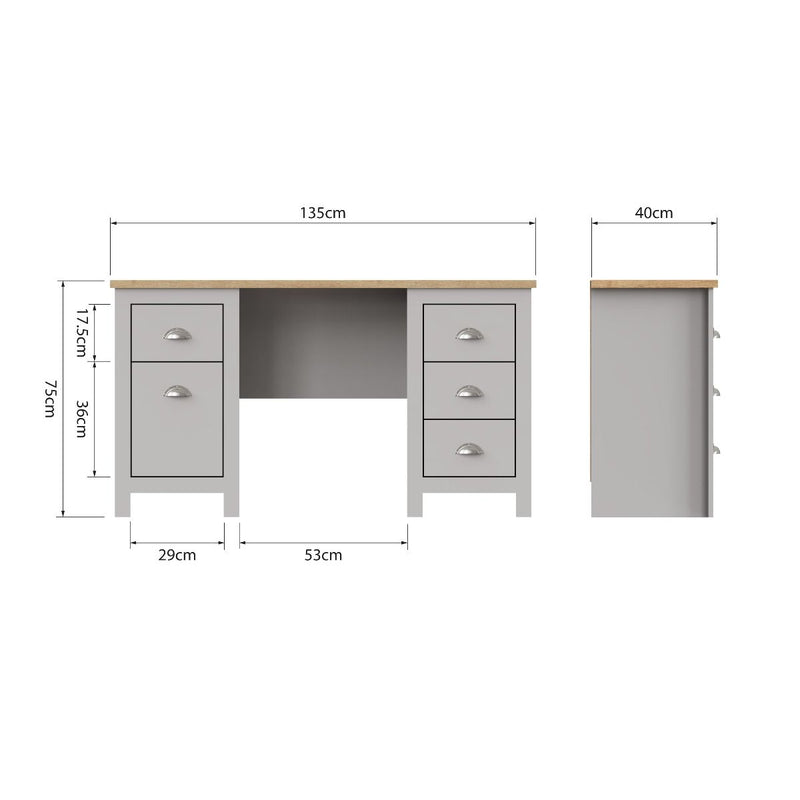 5 Drawer Computer Study Desk - For Home Office & Gaming Table Workstation with Metalic Handles Wooden PC Study Table with Storage