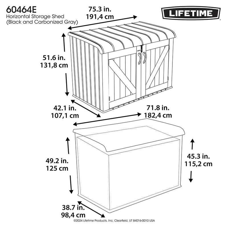 Lifetime 6ft 2" x 3ft 4" (1.9 x 1m) Horizontal 2,190 Litre Garden Bin Storage Shed in Grey Bike House