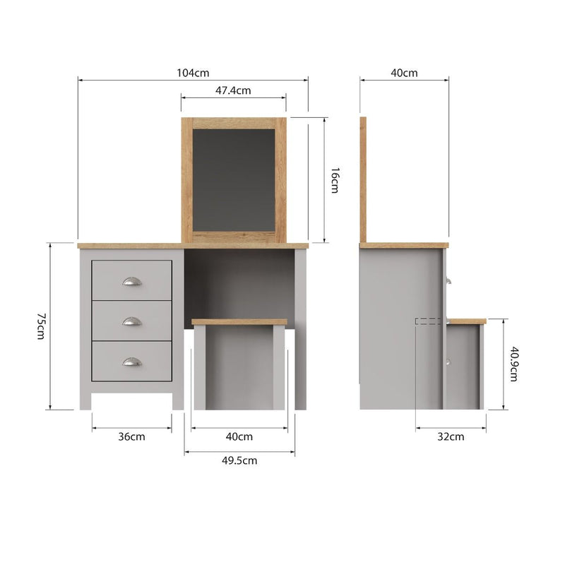 3 Drawer Dressing Table Set - Bedroom Dressing Table with Drawers, Stool, and Mirror - Makeup Desk Vanity Table