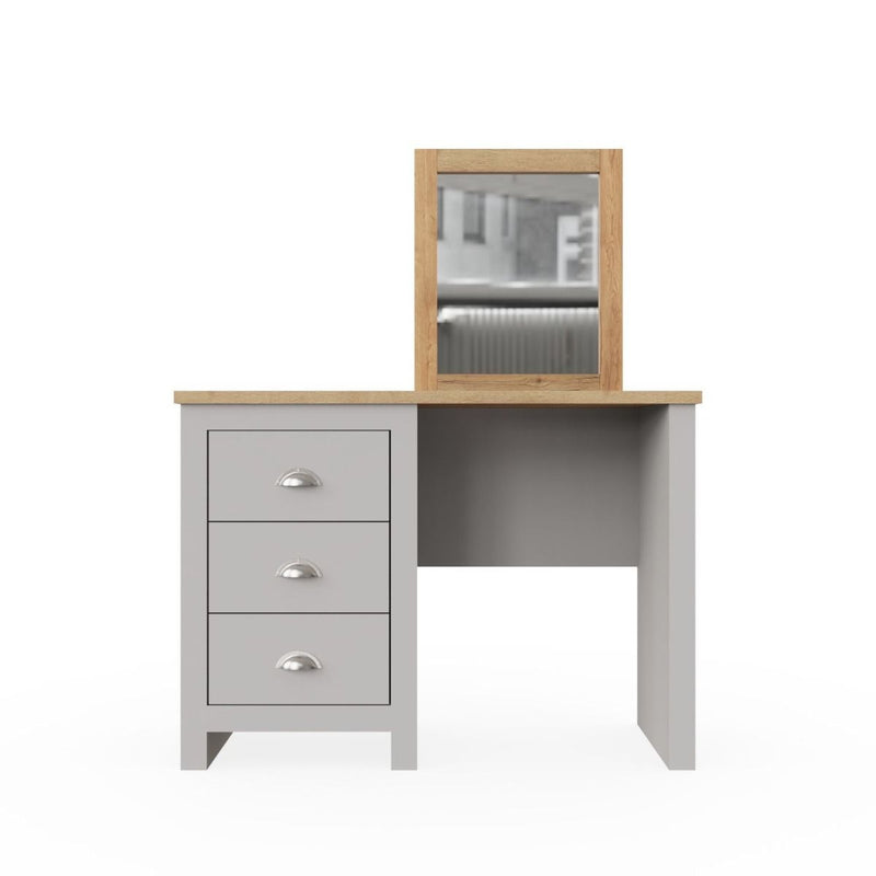 3 Drawer Dressing Table Set - Bedroom Dressing Table with Drawers, Stool, and Mirror - Makeup Desk Vanity Table