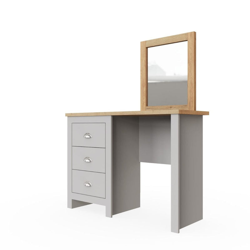 3 Drawer Dressing Table Set - Bedroom Dressing Table with Drawers, Stool, and Mirror - Makeup Desk Vanity Table