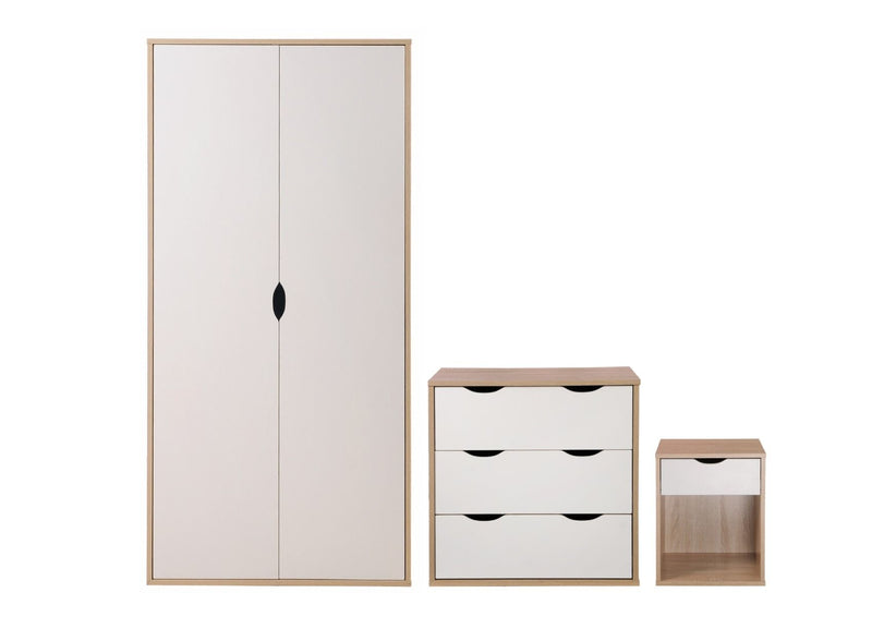 3 Piece Storage Bedroom Furniture Set with 175cm Wardrobe and 3 Drawer Sideboard Cupobaord and 1 Drawer Sidetable