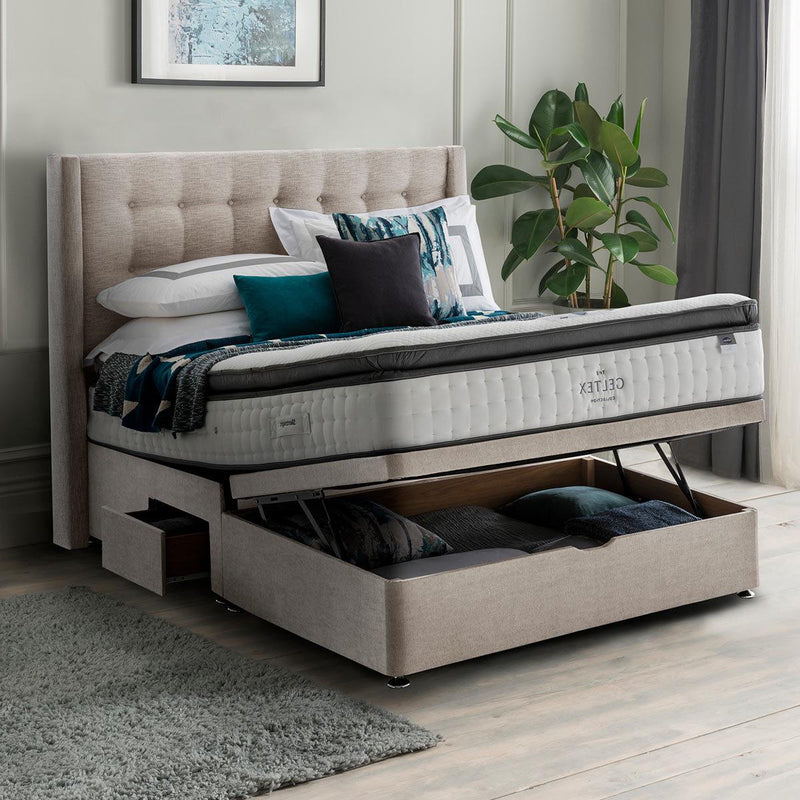 Silentnight Ottoman Divan Base with Bloomsbury Headboard in 4 Colours and 3 Sizes