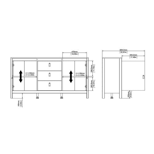 Luscanny Figurati LivingRoom Sideboard 3 drawers & 2 Doors in White