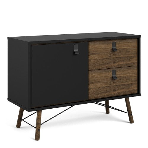 Ry Sideboard with 1 door + 2 drawers in Matt Black Walnut