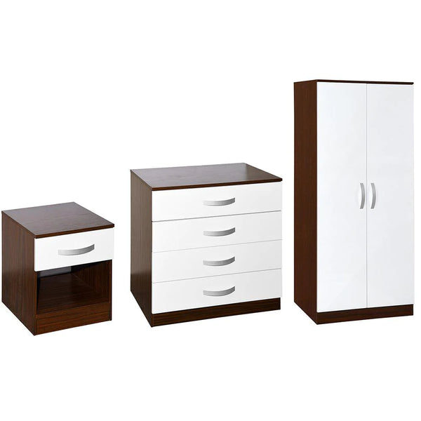 Muvazzi Large Bedroom Set of Drawers, Wardopes & Sidetables in Walnut & White