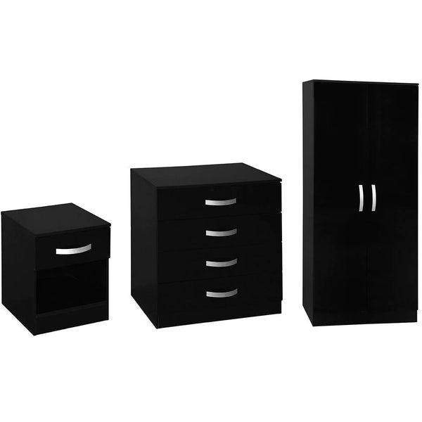 Muvazzi Large Bedroom Set of Drawers, Wardopes & Sidetables in Black