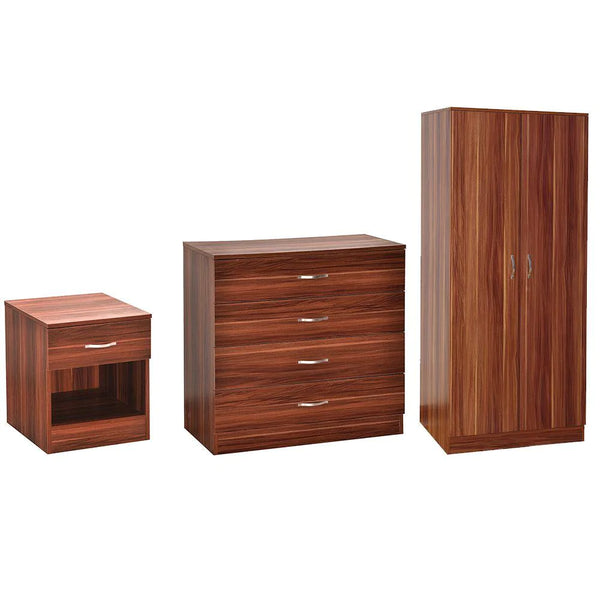 Muvazzi Large Bedroom Set of Drawers, Wardopes & Sidetables Black in Walnut