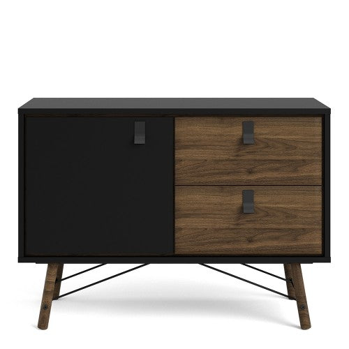 Ry Sideboard with 1 door + 2 drawers in Matt Black Walnut