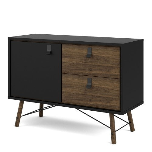 Ry Sideboard with 1 door + 2 drawers in Matt Black Walnut