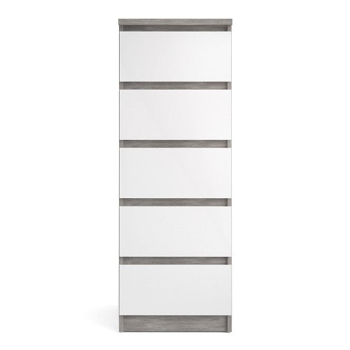 Luscanny Tall Narrow Chest of 5 Drawers Cabinet Cupboard in Concrete High Gloss Storage Unit