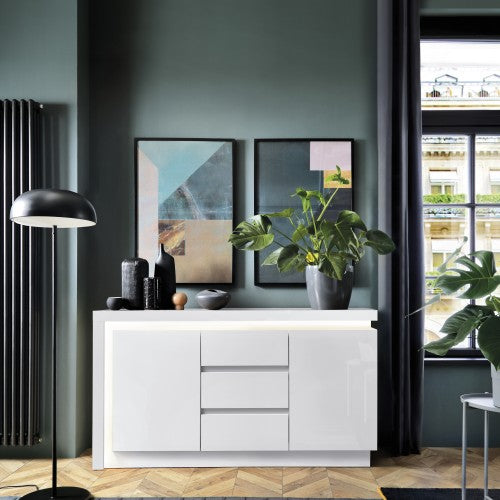 Luscanny Lyon 2 Door 3 Drawer Sideboard (including LED lighting) in White and High Gloss Living Room