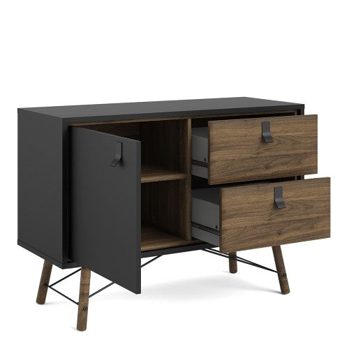 Ry Sideboard with 1 door + 2 drawers in Matt Black Walnut