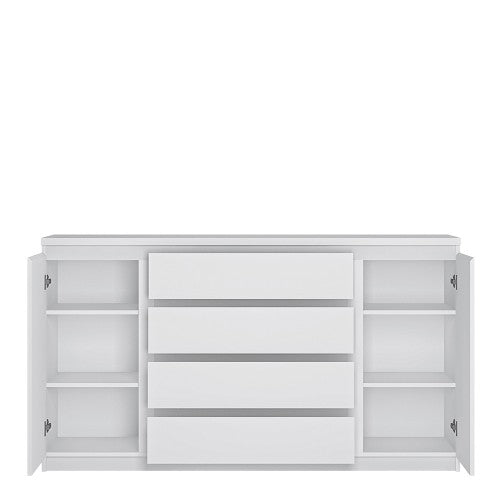 Fribo 2 door 4 drawer wide sideboard in White Living Room Cupboard Storage Unit