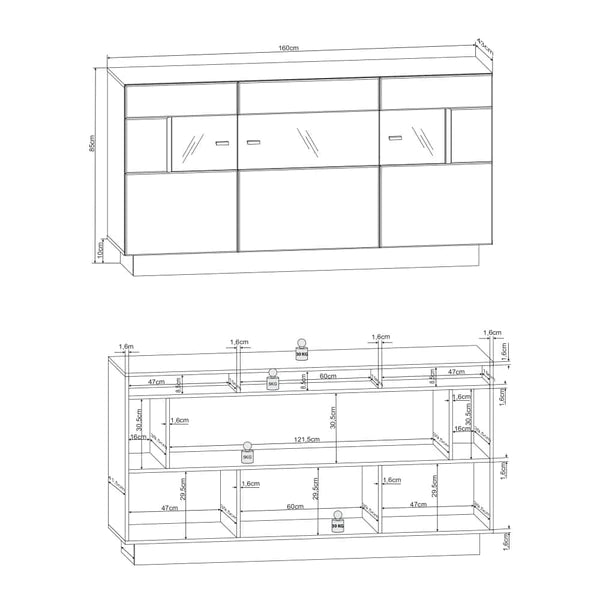 Luscanny Sky tall Polished Wooden Display Cabinet Cupboard 197cm in 2 colours