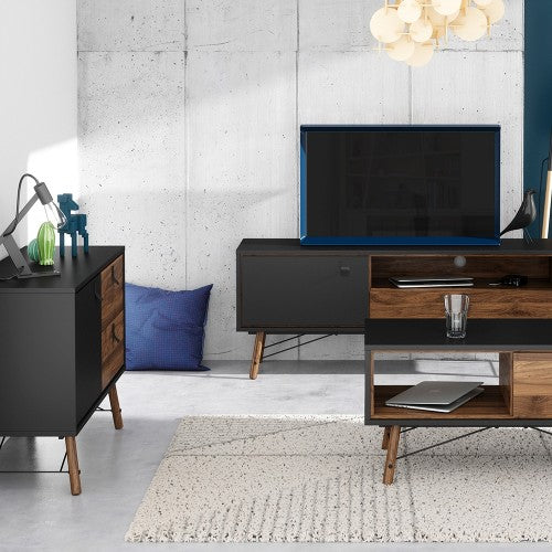 Ry Sideboard with 1 door + 2 drawers in Matt Black Walnut