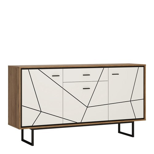 Luscanny Bravitti 3 door 1 drawer sideboard With the walnut and dark panel finish