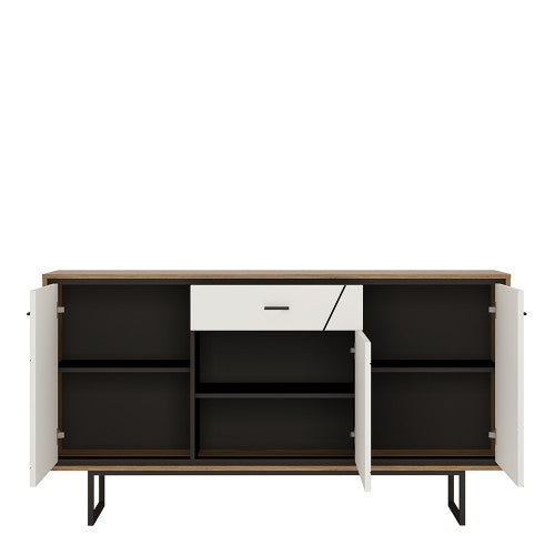 Luscanny Bravitti 3 door 1 drawer sideboard With the walnut and dark panel finish