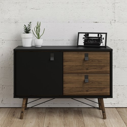 Ry Sideboard with 1 door + 2 drawers in Matt Black Walnut