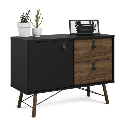 Ry Sideboard with 1 door + 2 drawers in Matt Black Walnut