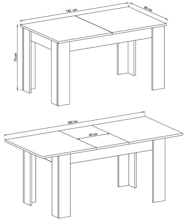 Luscanny Large Polished Wooden Extendable Dining Table 140cm - 180cm in 2 colours