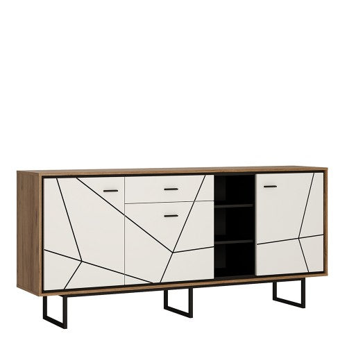 Luscanny Brolo 3 door 1 drawer wide sideboard With the walnut and dark panel finish