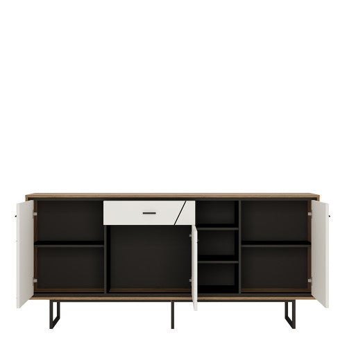 Luscanny Brolo 3 door 1 drawer wide sideboard With the walnut and dark panel finish