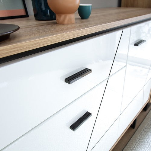 Luscanny Brolo 3 door 1 drawer wide sideboard With the walnut and dark panel finish