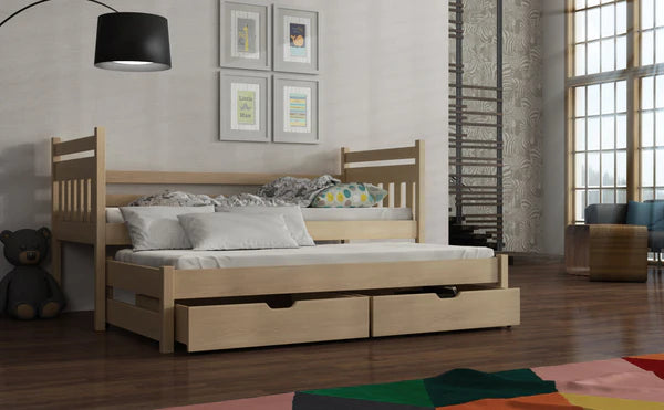 Luscanny Kids Large Double Wooden Pine Bed with Storage Drawers in 4 colours With Mattress