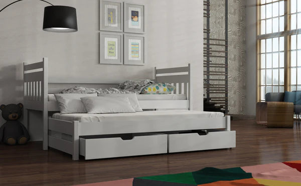 Luscanny Kids Large Double Wooden Pine Bed with Storage Drawers in 4 colours With Mattress