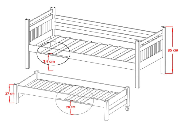 Luscanny Kids Large Double Wooden Pine Bed with Storage Drawers in 4 colours With Mattress