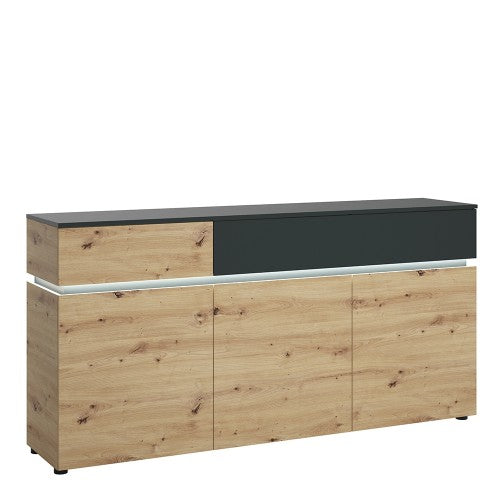 Luscanny Luzzivi 3 door 2 drawer sideboard (including LED lighting) in Platinum and Oak