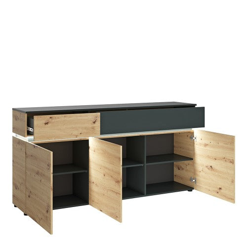 Luscanny Luzzivi 3 door 2 drawer sideboard (including LED lighting) in Platinum and Oak