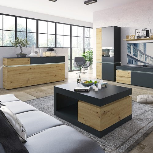 Luscanny Luzzivi 3 door 2 drawer sideboard (including LED lighting) in Platinum and Oak