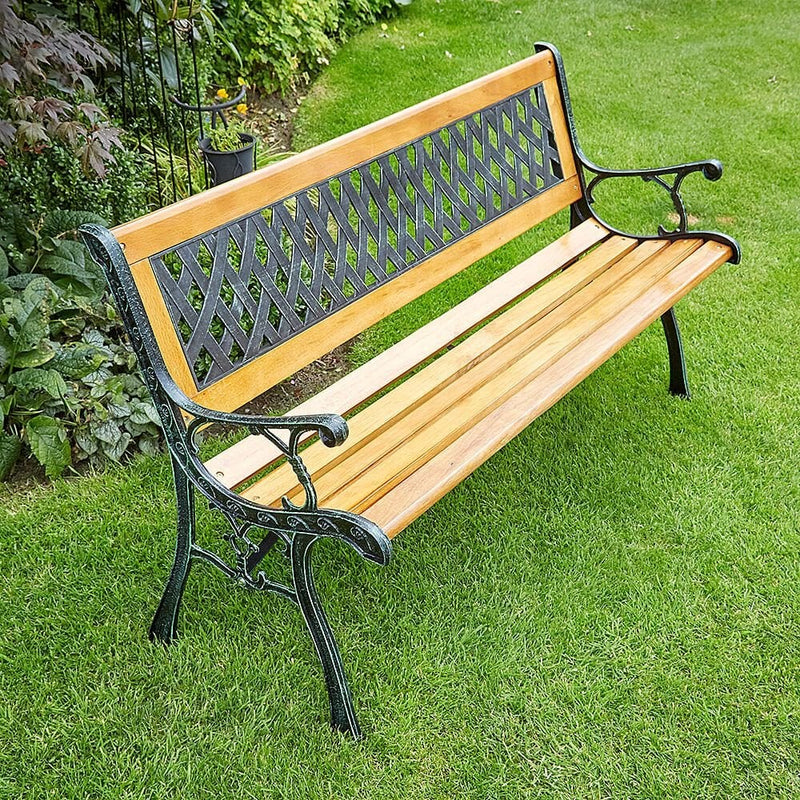 Garden Bench 3 Seater with Hardwood Slats and Cast Iron Legs