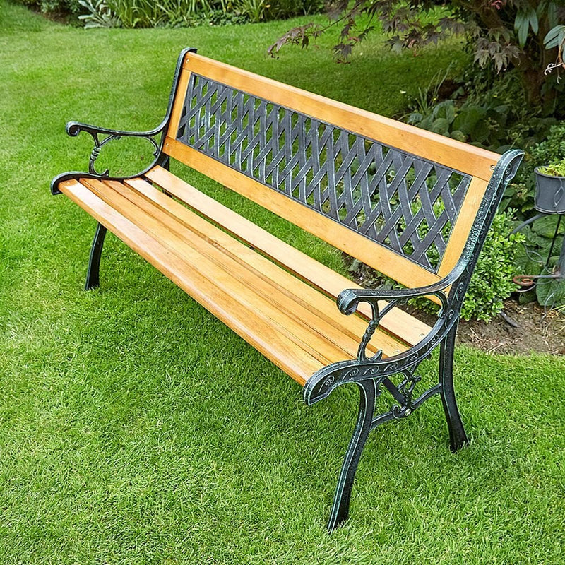 Garden Bench 3 Seater with Hardwood Slats and Cast Iron Legs