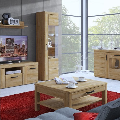 Luscanny Cortina 4 door wide glazed sideboard in Grandson Oak Living Room Storage Unit