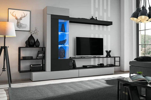 Luscanny Modern Continental Glass Led Display Entertainment Unit