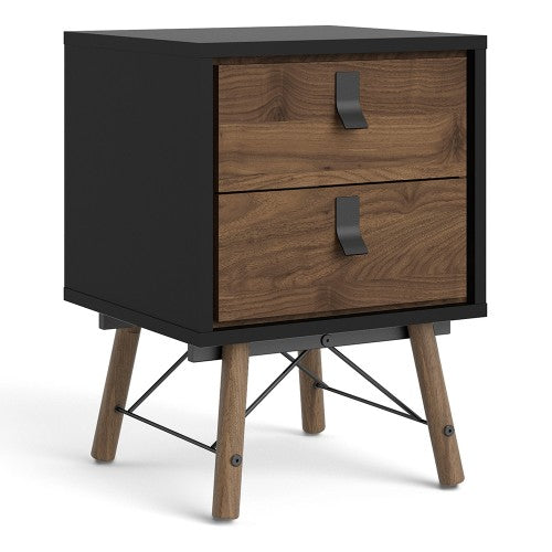 Luscanny Bedside cabinet 2 Drawer and Shelf in Matt Black – Solid Wooden Side Table for Living Room & Hallway