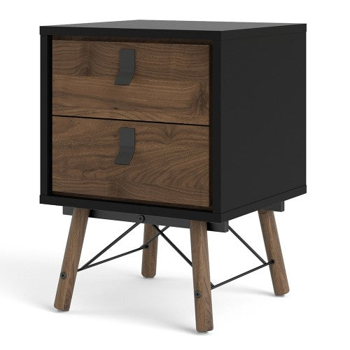 Luscanny Bedside cabinet 2 Drawer and Shelf in Matt Black – Solid Wooden Side Table for Living Room & Hallway