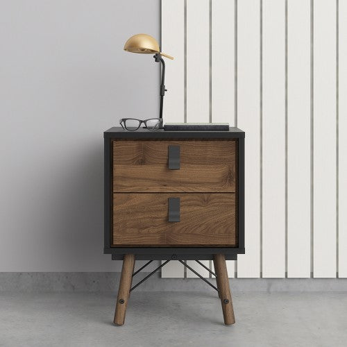 Luscanny Bedside cabinet 2 Drawer and Shelf in Matt Black – Solid Wooden Side Table for Living Room & Hallway